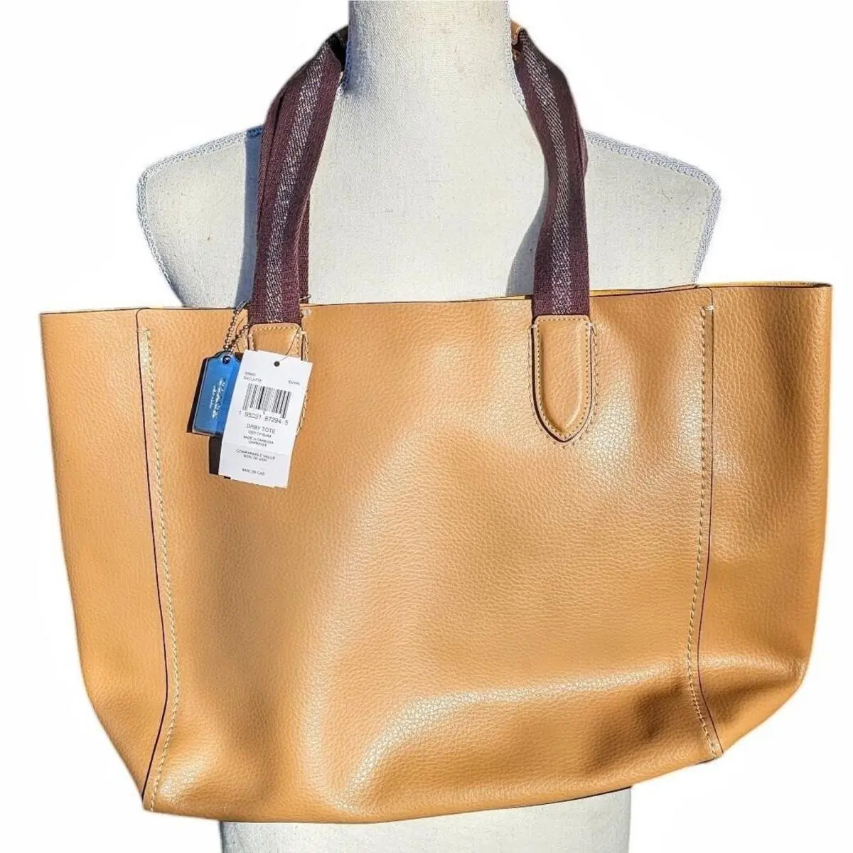 58660 Derby Tote Pebble Leather Shoulder Bag Latte Brown Yellow Lining by Coach
