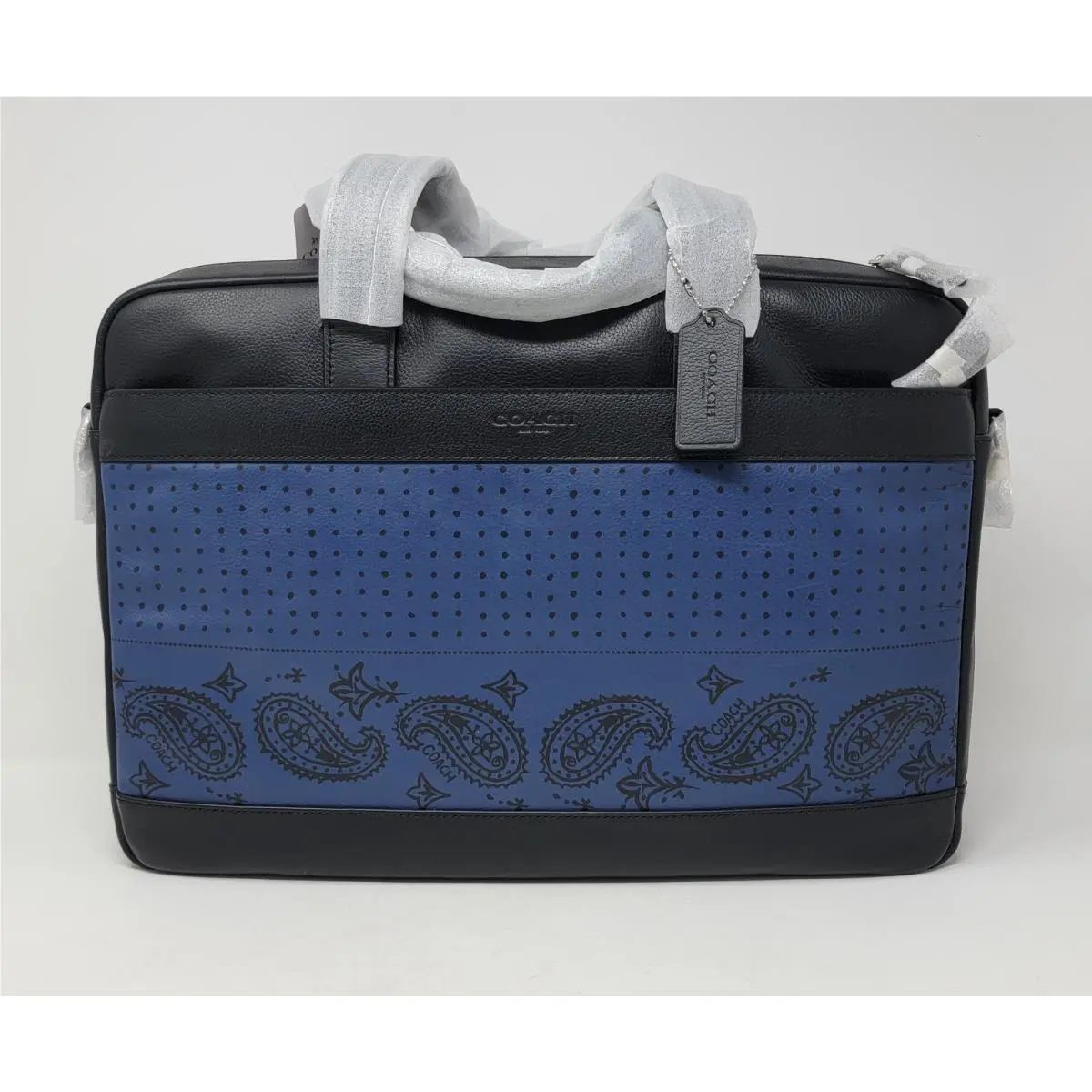 Hamilton Indigo/black Bandana Printed Leather Briefcase Bag F56021 by Coach