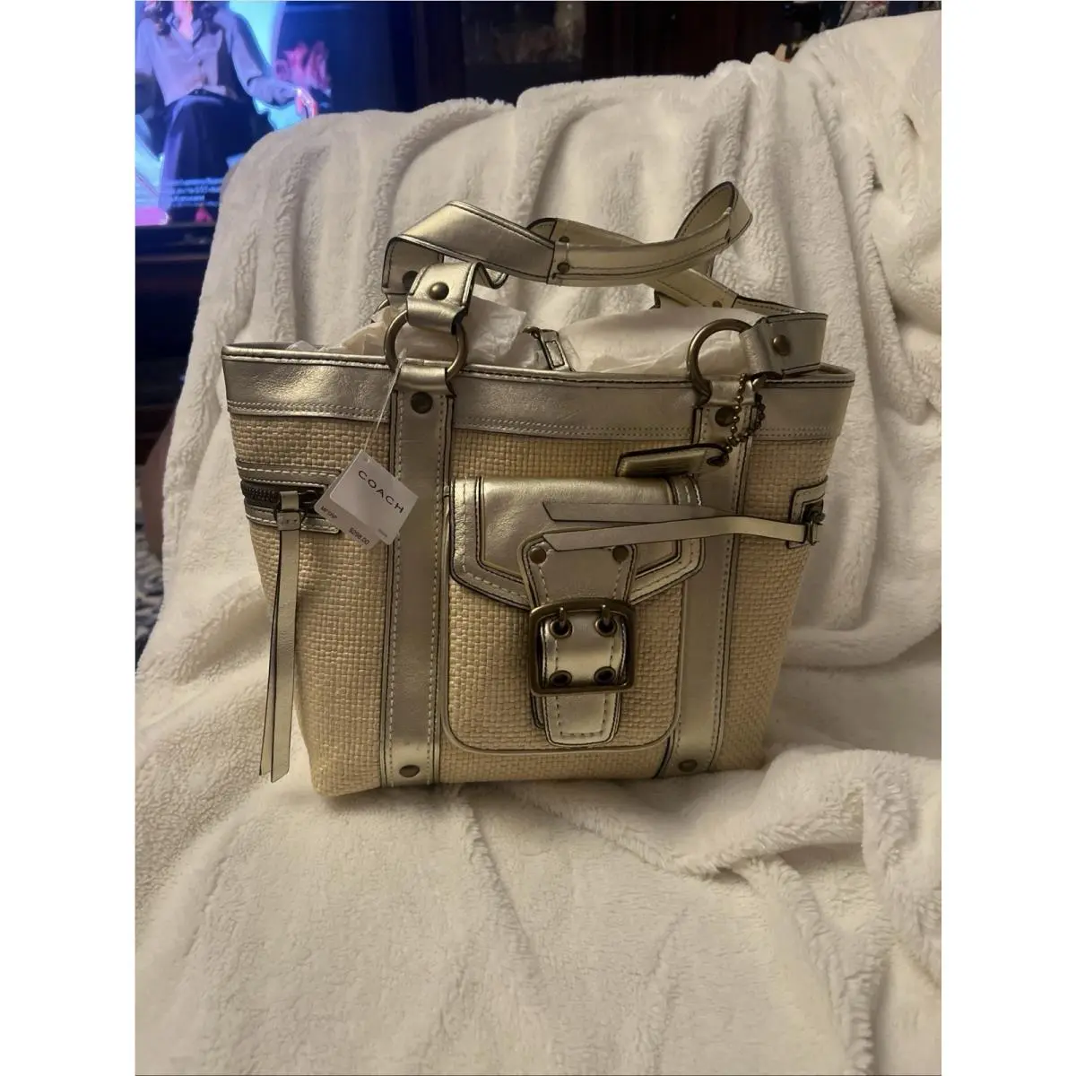Legacy Shoulder Hobo Satchel Tote Handbag Straw Leather Trim Purse by Coach