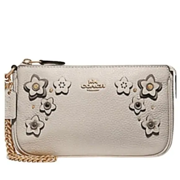 F73443 Pebbled Leather Floral Applique Large Wristlet Im/chalk by Coach