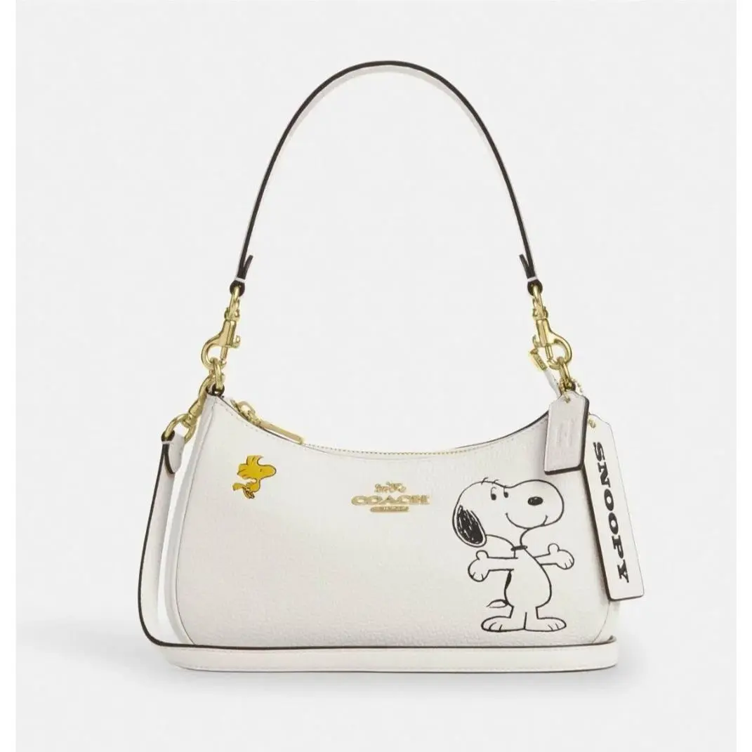 x Peanuts Teri Shoulder Bag Snoopy Chalk Multi CBJ76 Outlet by Coach