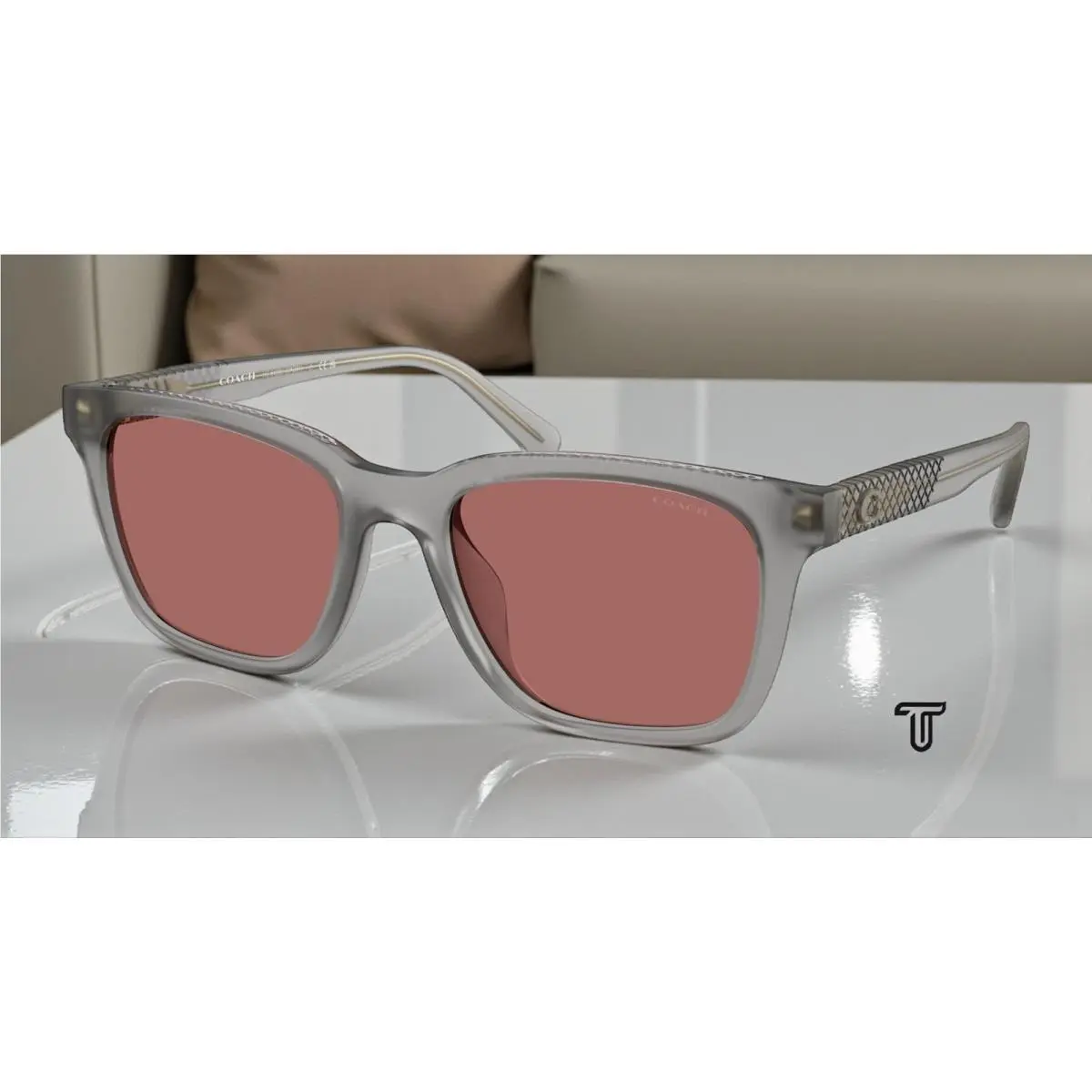 HC8426U 58750H CAD81 Matte Transp Stone Wine Solid 54 mm Men`s Sunglasses by Coach