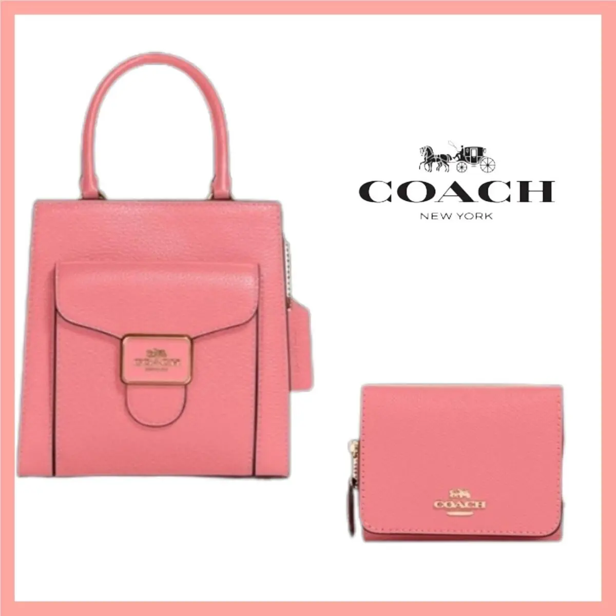 Matching Set: Mini Pepper Crossbody Bag Trifold Wallet Pink Taffy by Coach