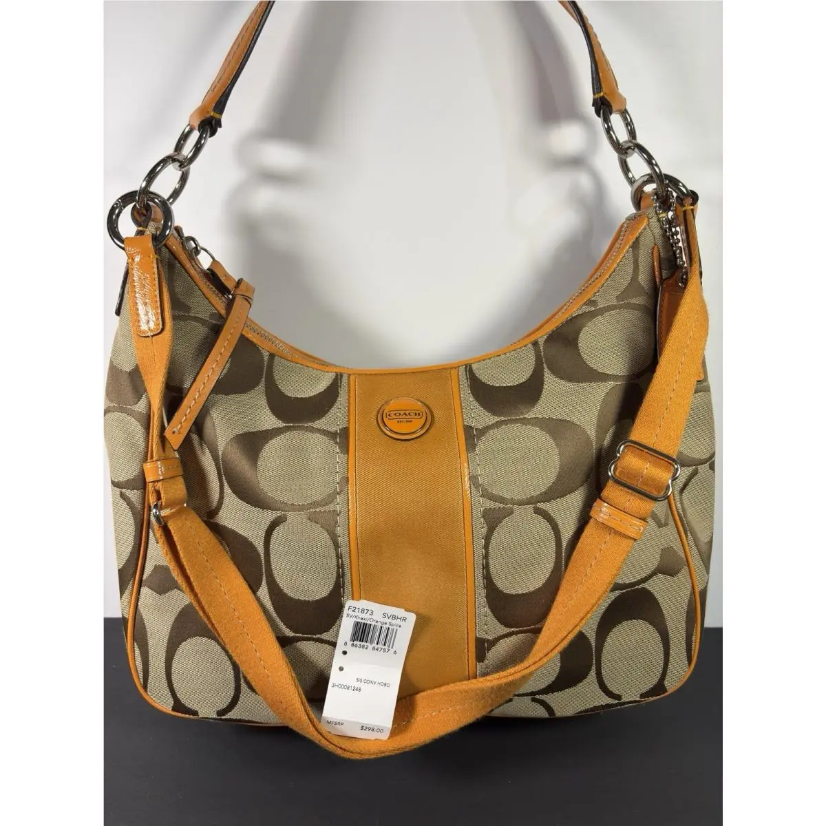 Signature Convertible Hobo Shoulder Bag Purse Khaki Orange F21873 by Coach