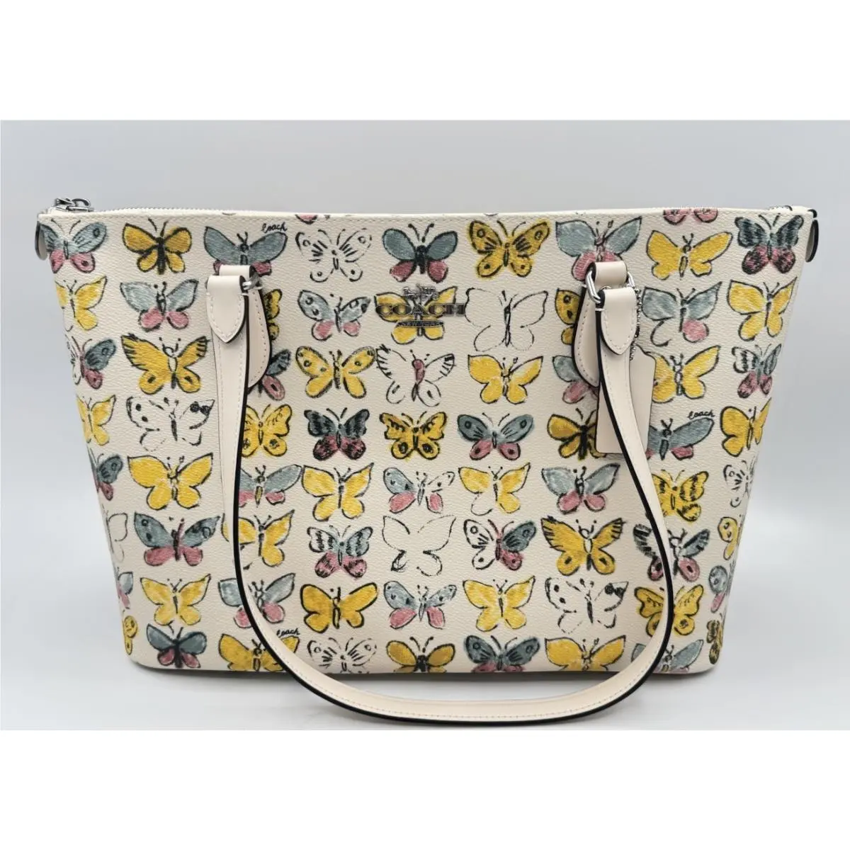 Gallery Tote White Colorful Butterflies Signature Canvas Art Whimsical by Coach
