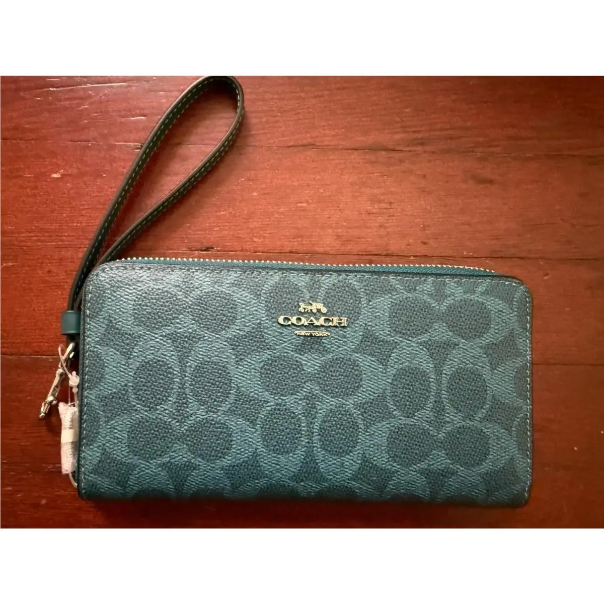 Long Zip Around Wallet In Signature Canvas Silver/aquamarine by Coach