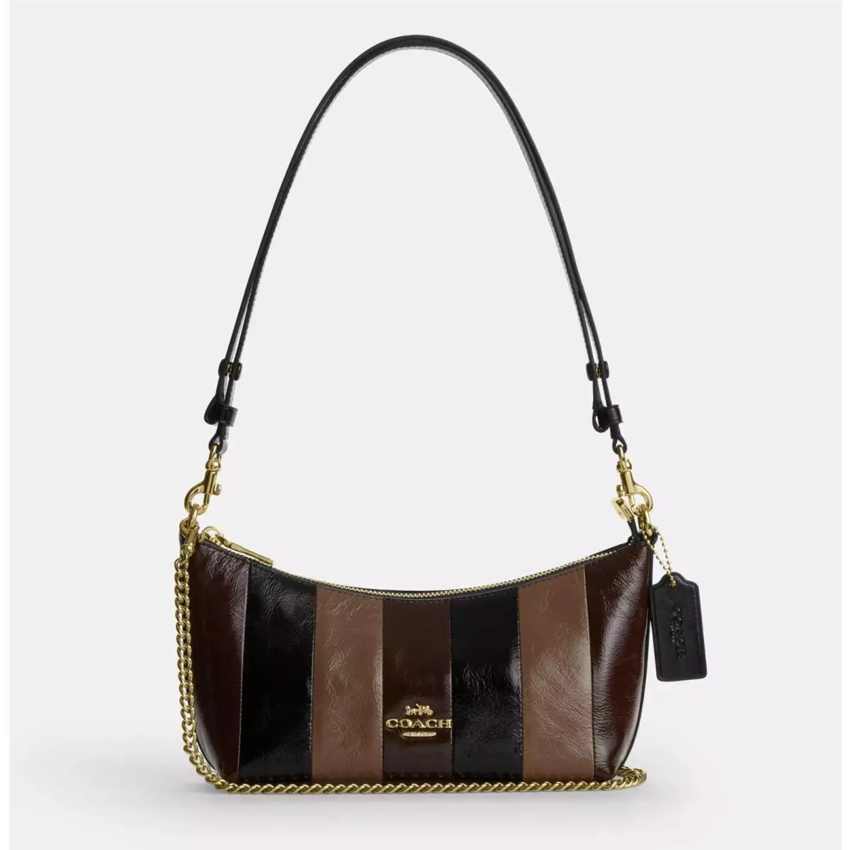 Coach CDZ91 Caitlin Shoulder Bag Striped Patchwork Black Multi Leather