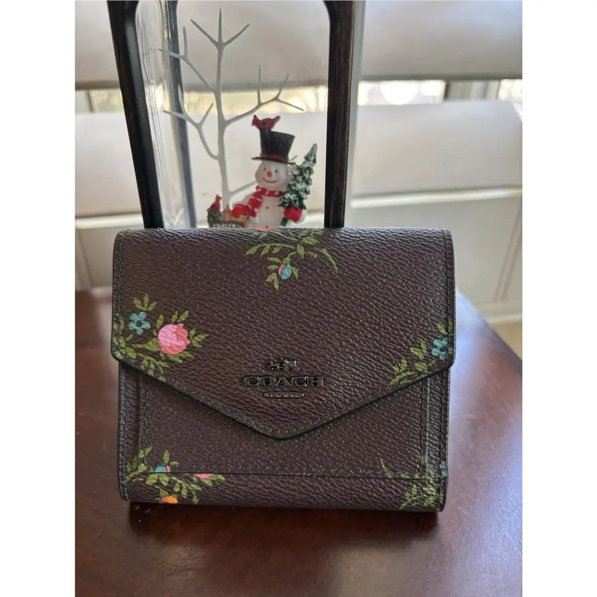 Wyn  Small Wallet in Dark Oxblood with Cross Stitch Floral Print 22886 by Coach