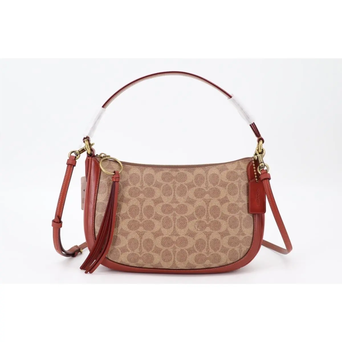 Sutton Signature Coated Canvas and Leather Crossbody Shoulder Bag Tan by Coach