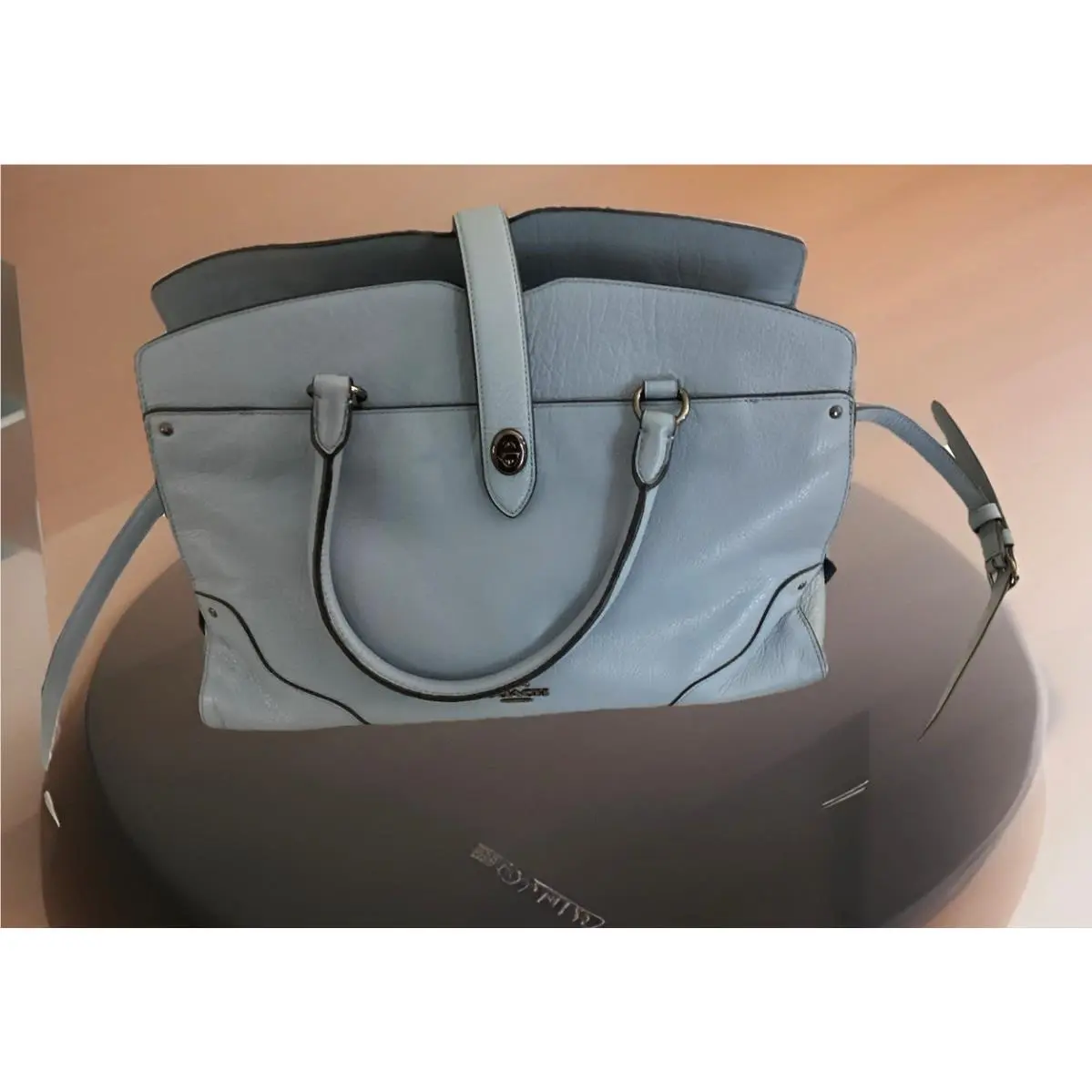Mercer Satchel Bag 37167 Leather In Cornflower Blue Pockets LG Purse by Coach