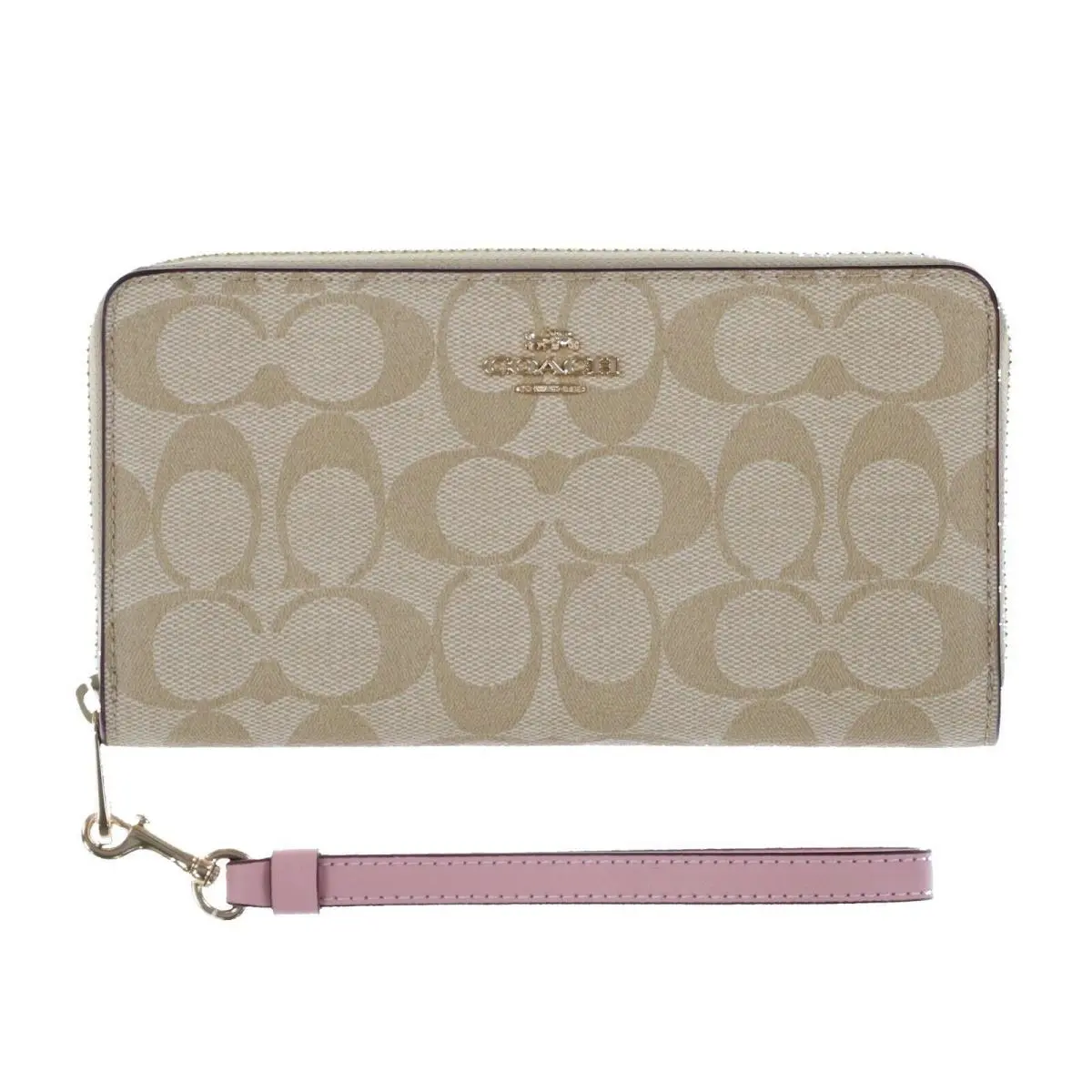 Beige Signature Canvas Zip-around Wristlet Wallet Credit Card Holder by Coach