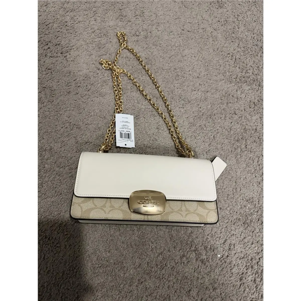 CP009 Eliza Flap Crossbody Bag In Signature Canvas N Light Khaki Chalk by Coach