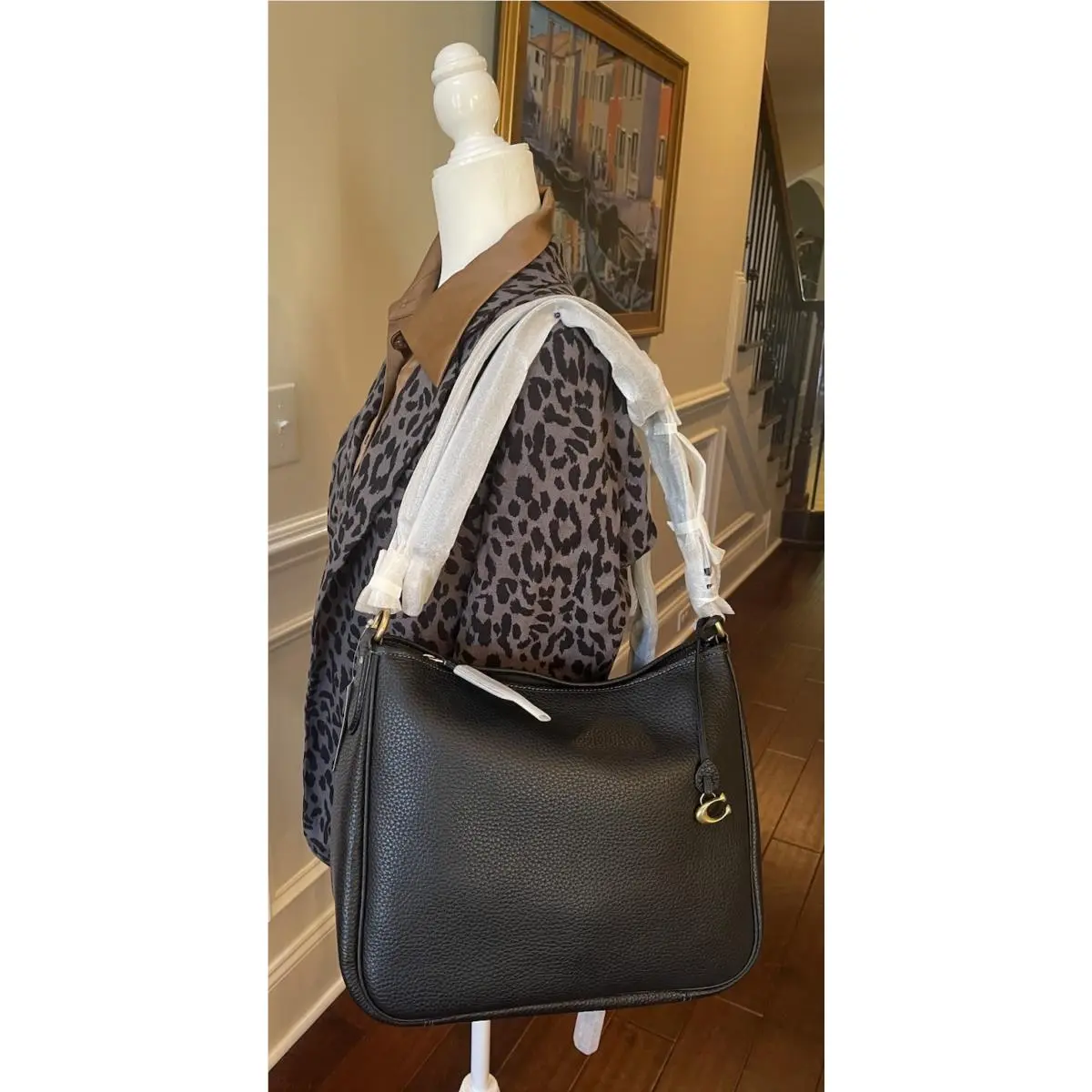 Black Cary Soft Pebbled Leather Shoulder Bag Stylish Wardrobe Staple by Coach
