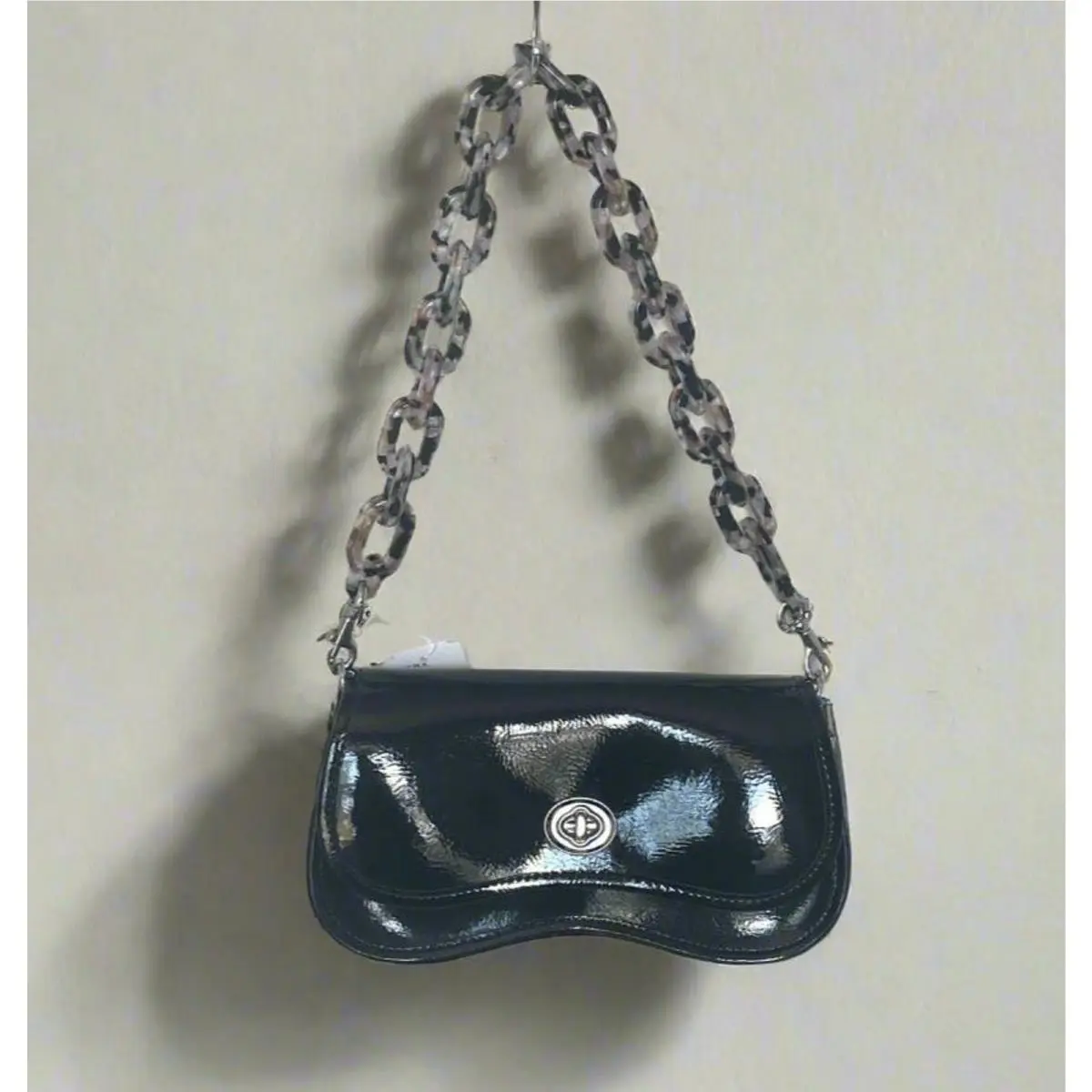 topia Wavy Dinky Bag CQ056 Black Crinkle Patent Leather Crossbody by Coach