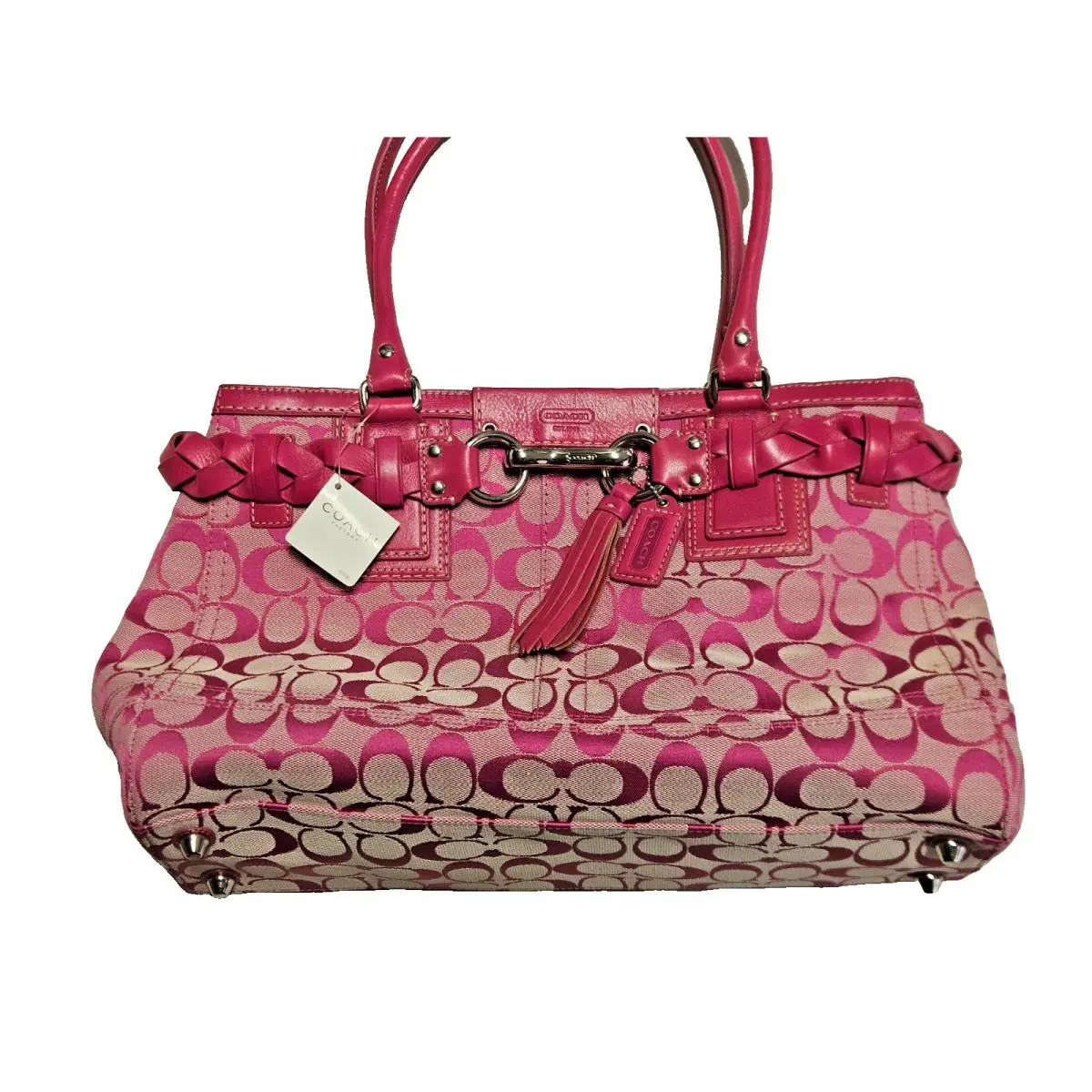 F13065 Signature Pink Hibiscus Hamptons Carryall Satchel Bag by Coach