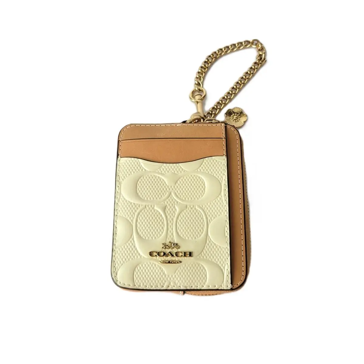 CFI28 Zip Coin Case Debossed Signature Patent Leather Charm Light Lemon by Coach