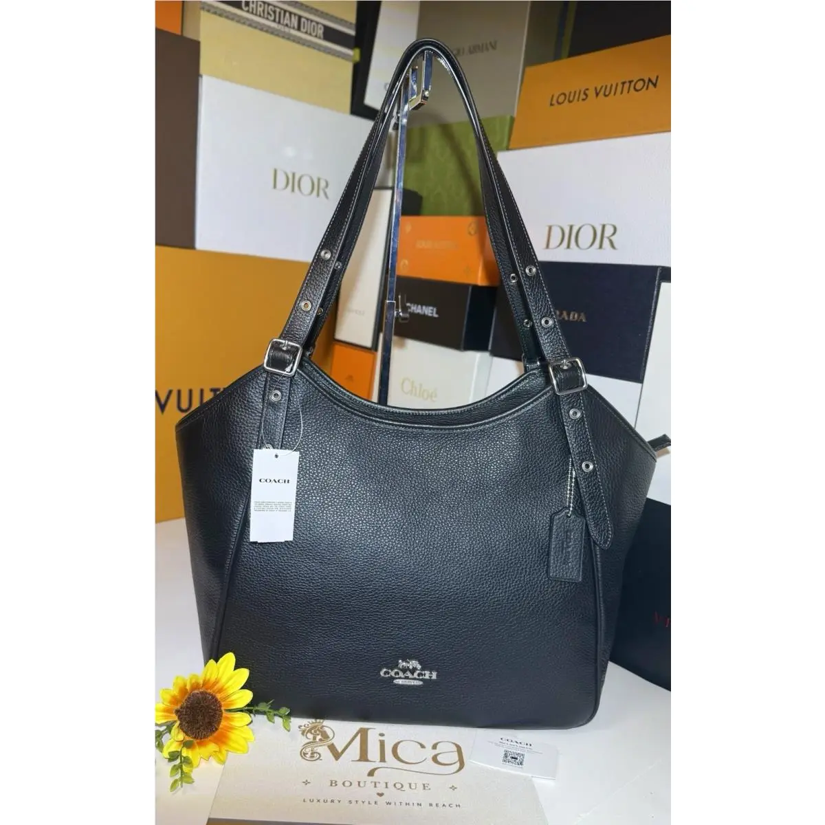Meadow Large Black Pebble Leather Shoulder Bag MSRP:$625 by Coach