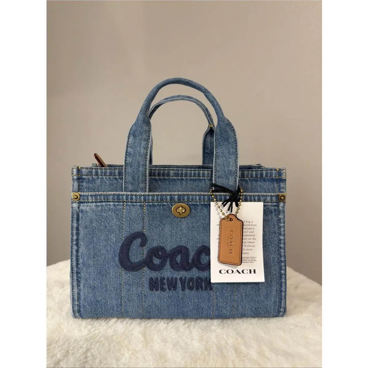 Small Denim Cargo Tote Crossbody Bag Brass Indigo by Coach