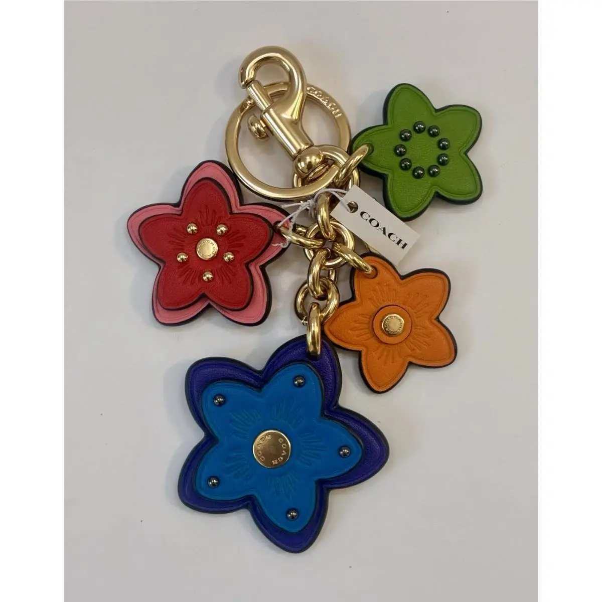 Colorful Wildflowers Cluster Studded Flowers Leather Bag Charm Keyring by Coach