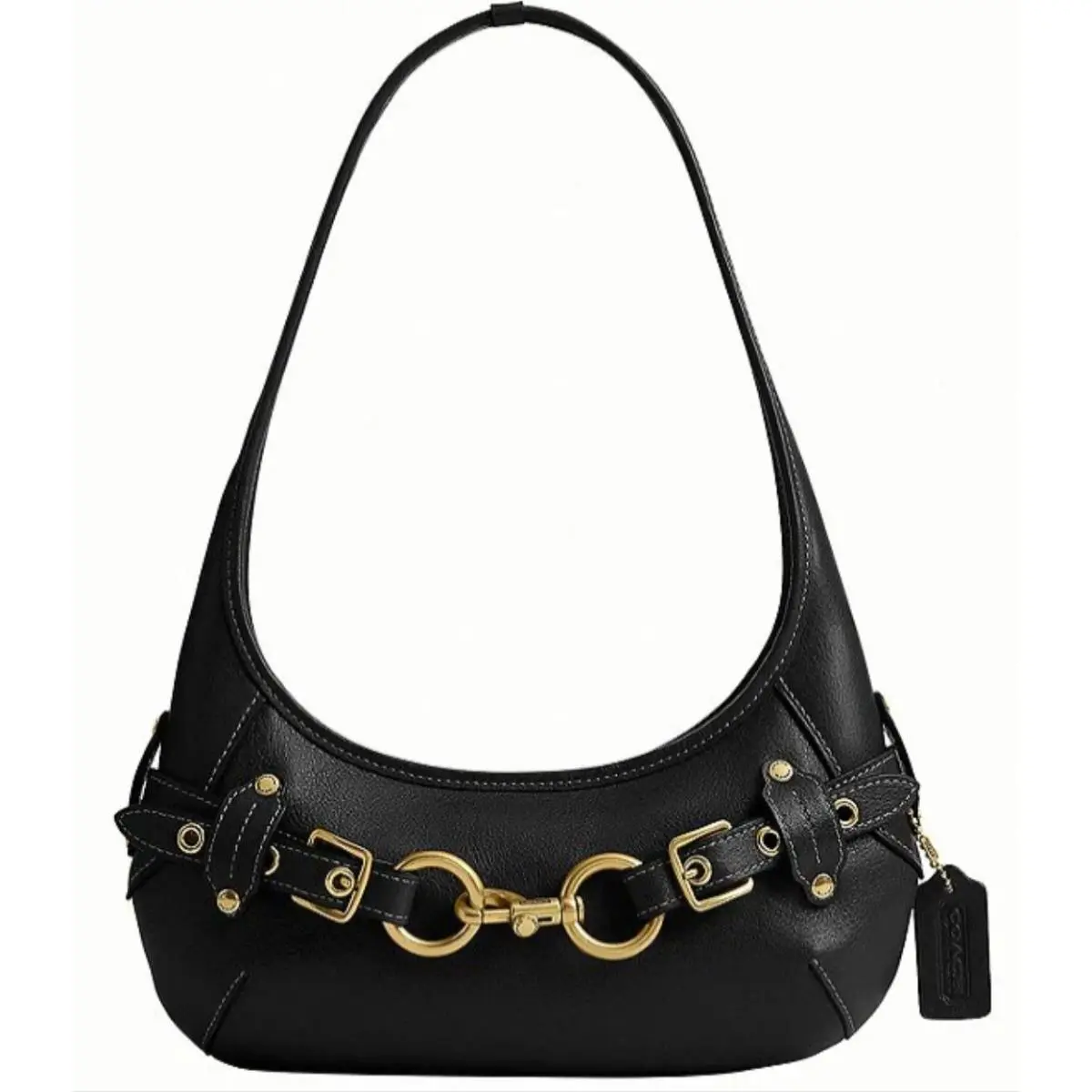 Ergo Belted Shoulder Bag 26 Black Leather Brass Hardware CEN80 by Coach
