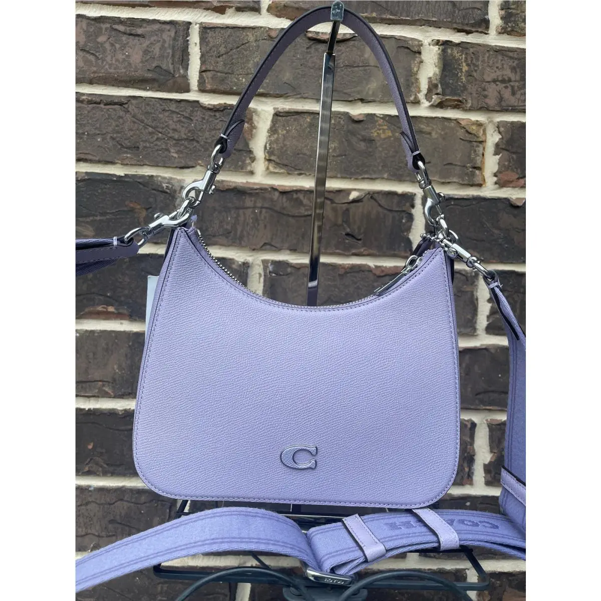 Hobo Crossbody Signature Crossgrain Lthr Soft Purple CJ842 3 Straps by Coach