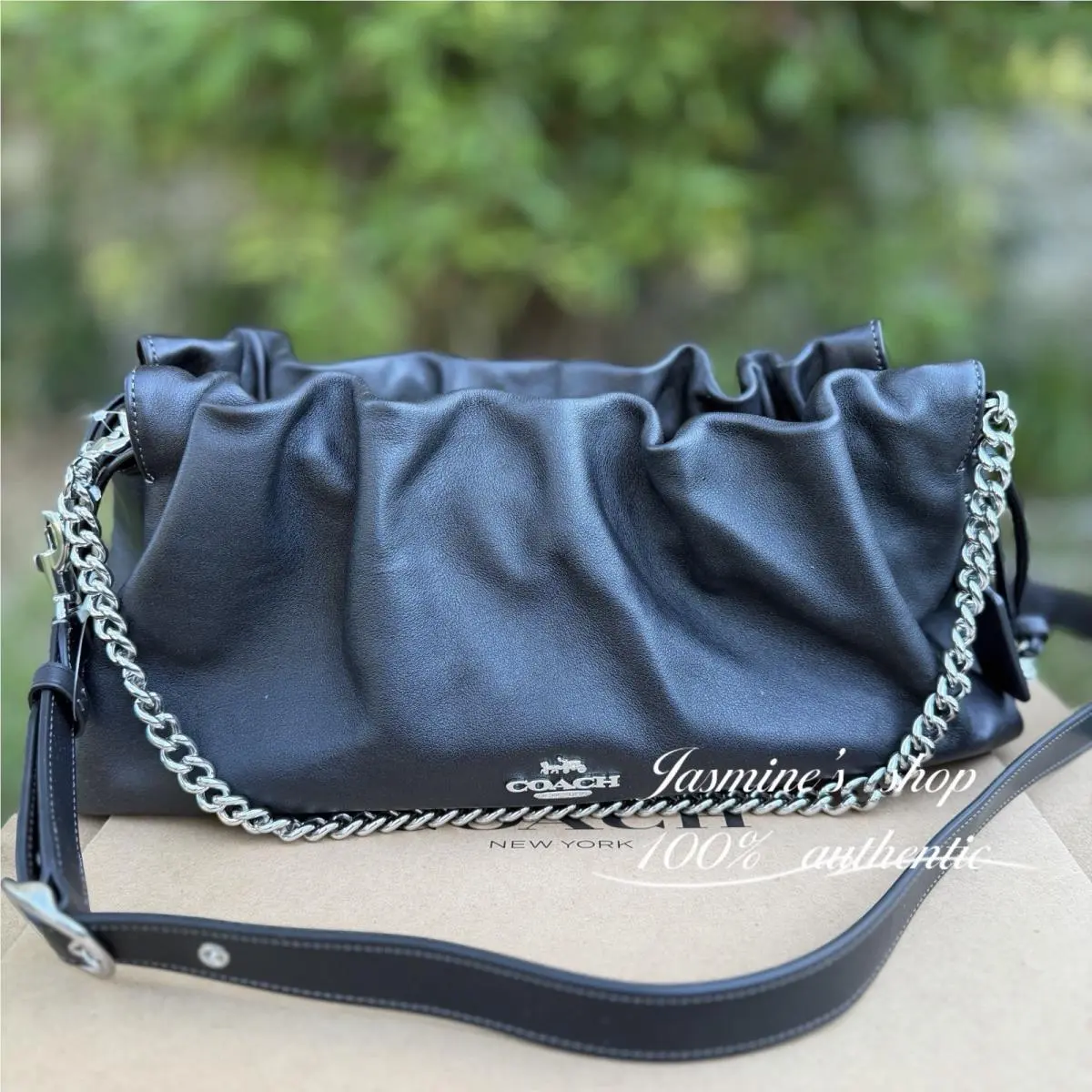 Faye Large Shoulder Bag In Leather/black Crossbody Chain Strap CCE68 by Coach