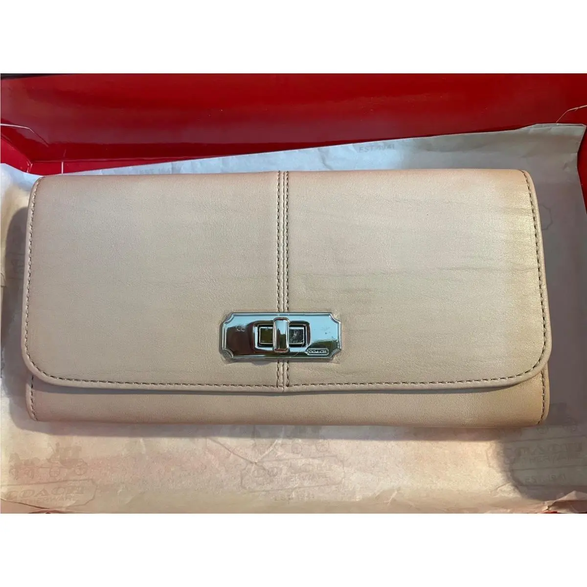 Vintage Wallet Leather Turnlock Slim Envelope Beige by Coach