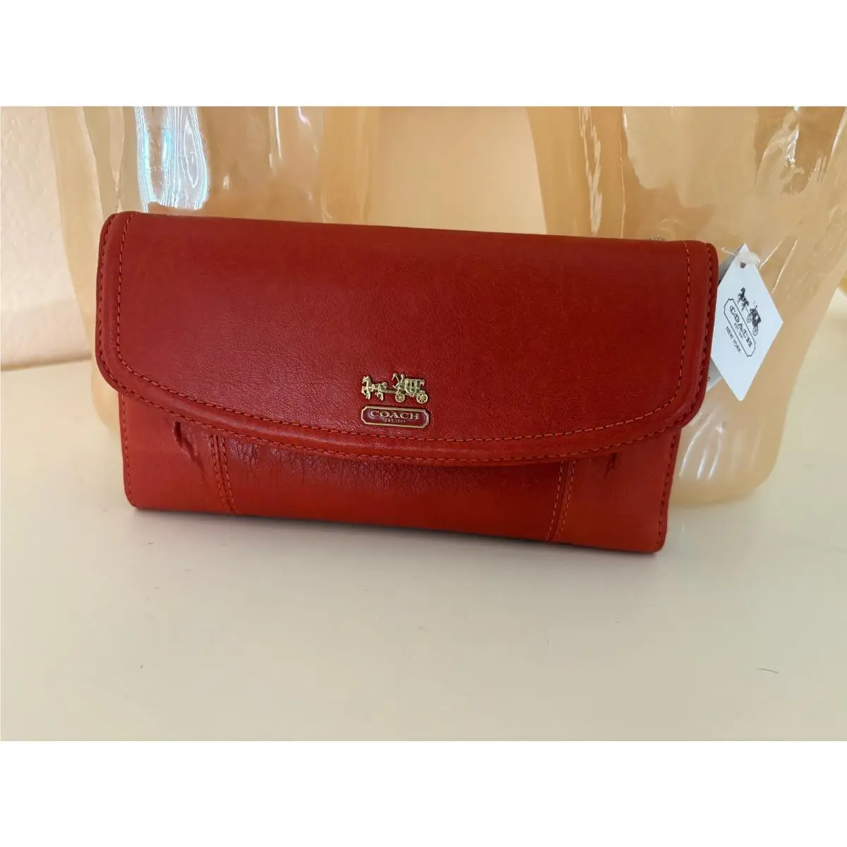 Rare Madison Leather Wallet Tri-fold Persimmon 46615 by Coach