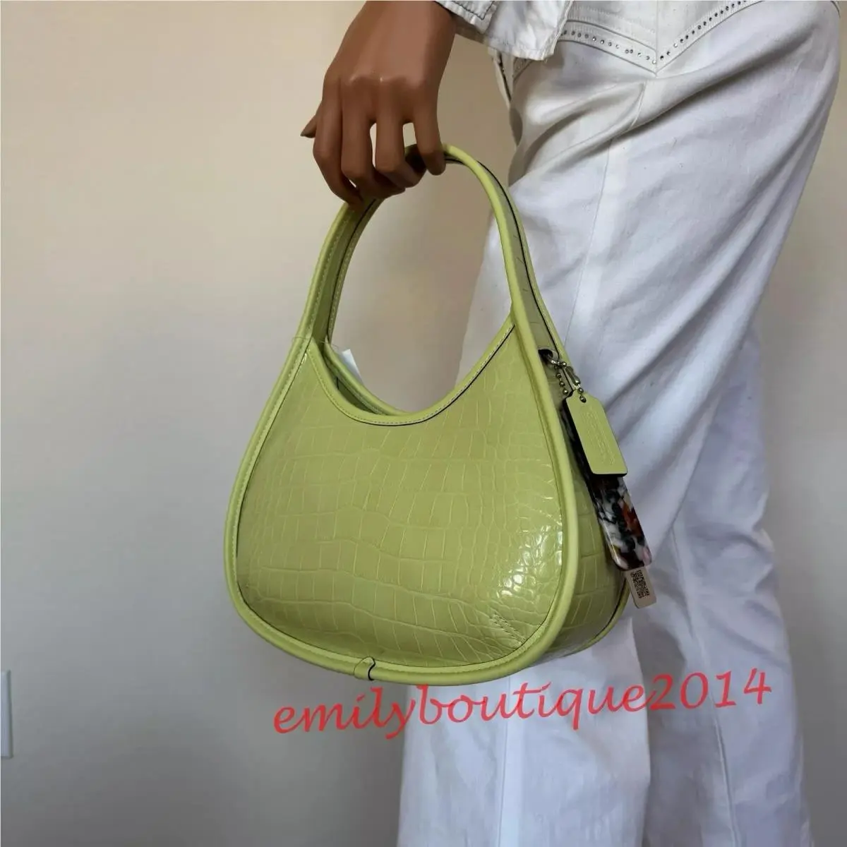 CT272 Ergo Small Bag In Croc Embossed topia Leather Pale Lime by Coach