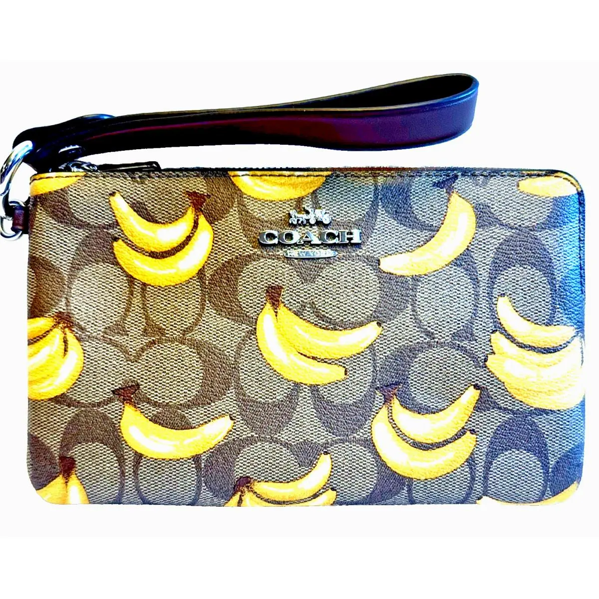 Corner Zip Wristlet IN Signature Canvas W/banana Print Nwot CR820 by Coach