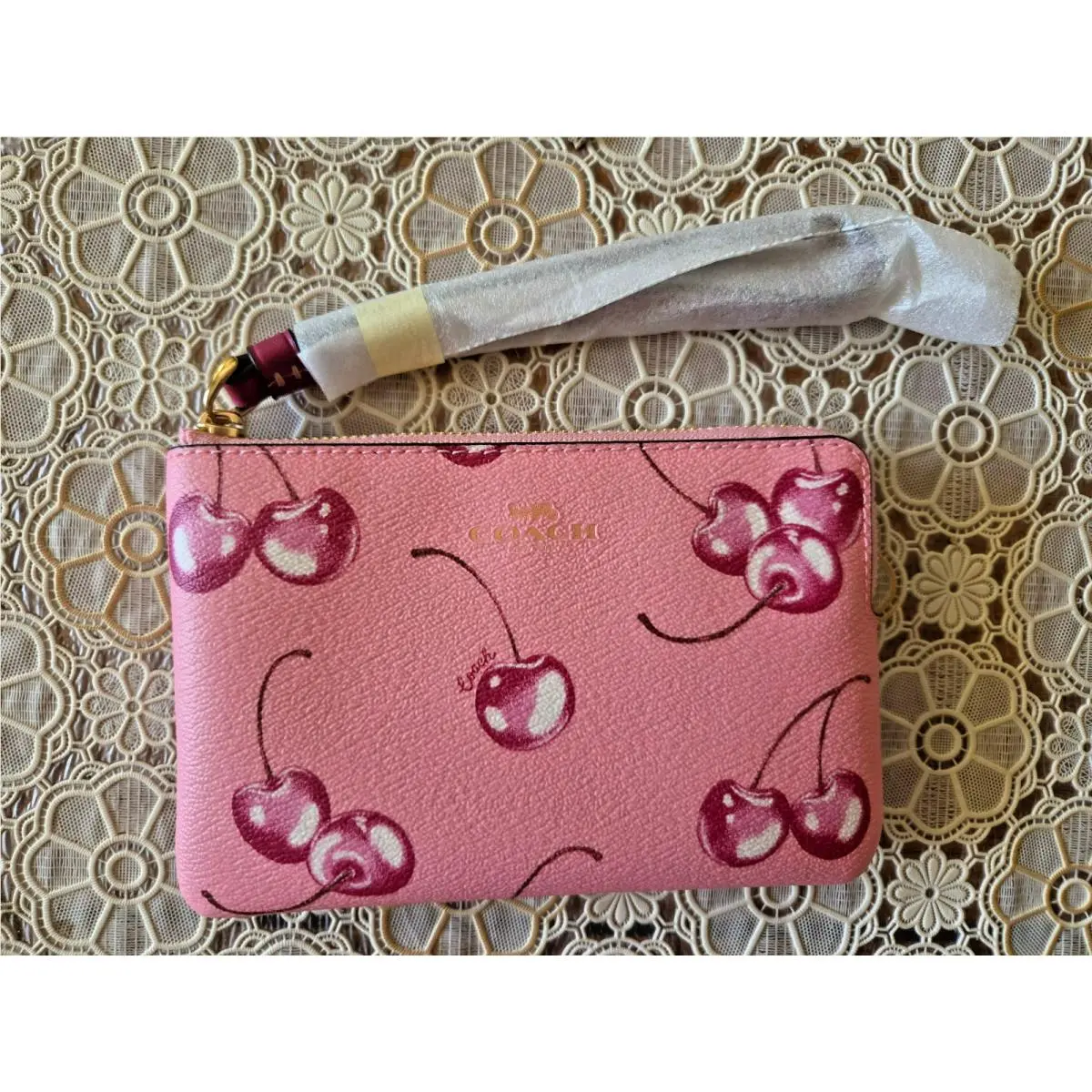 Corner Zip Wristlet with Cherry Print CR819 by Coach