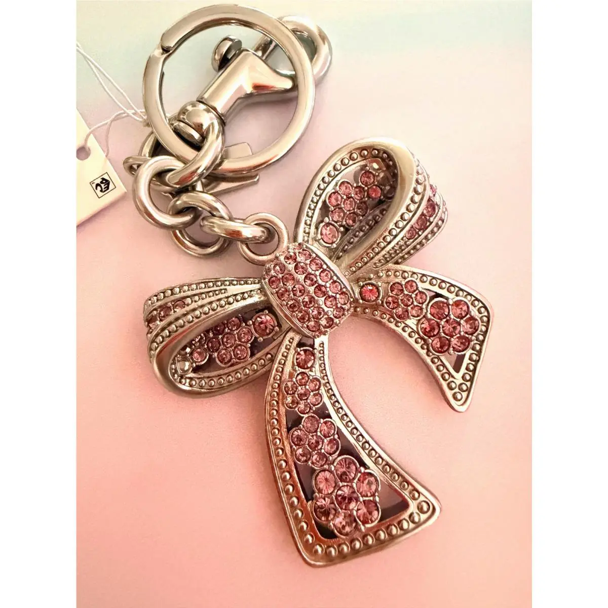 Metal Bow Bag Charm CAX72 Silver Purple Dust Bag by Coach