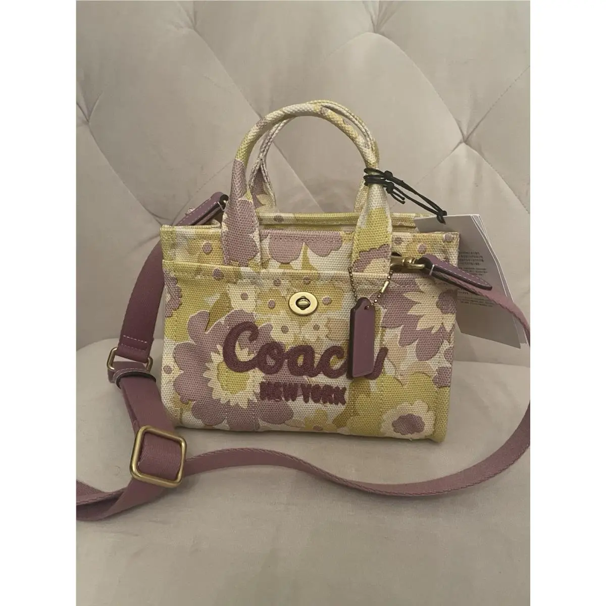 Cargo Tote Bag 20 W/ Floral Print Mini Crossbody CBJ57 Pink Gold by Coach
