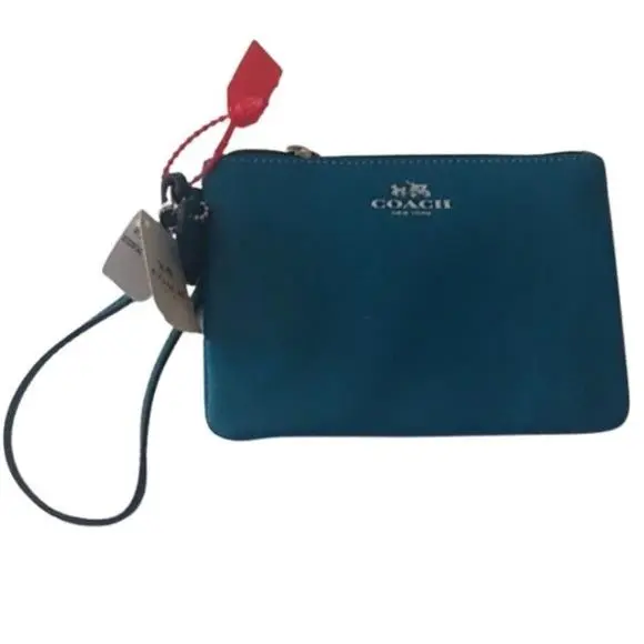 F52205 Darcy Leather Small Wristlet Sv/teal by Coach