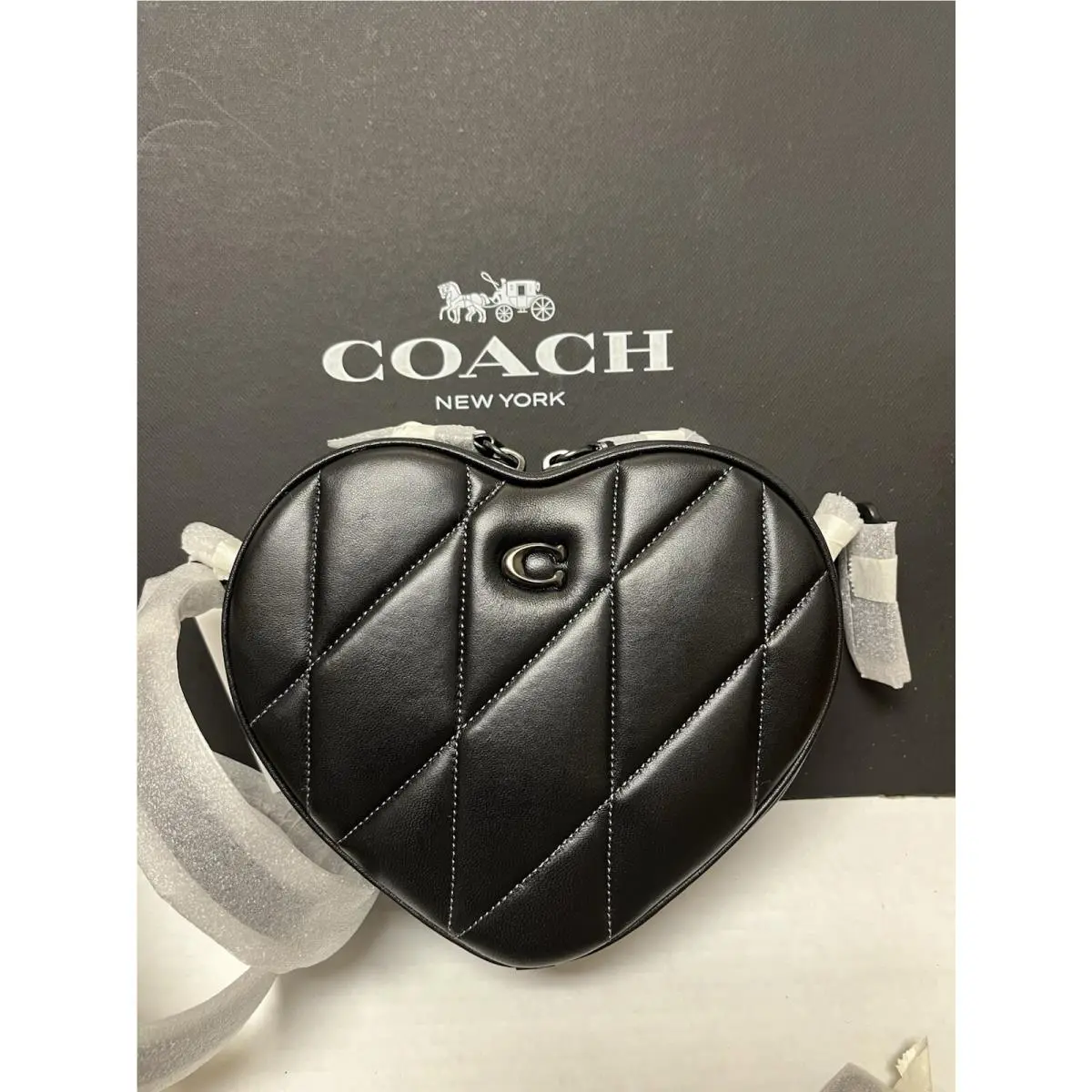 Quilted Leather Heart Crossbody Bag Color: Black CE725 by Coach