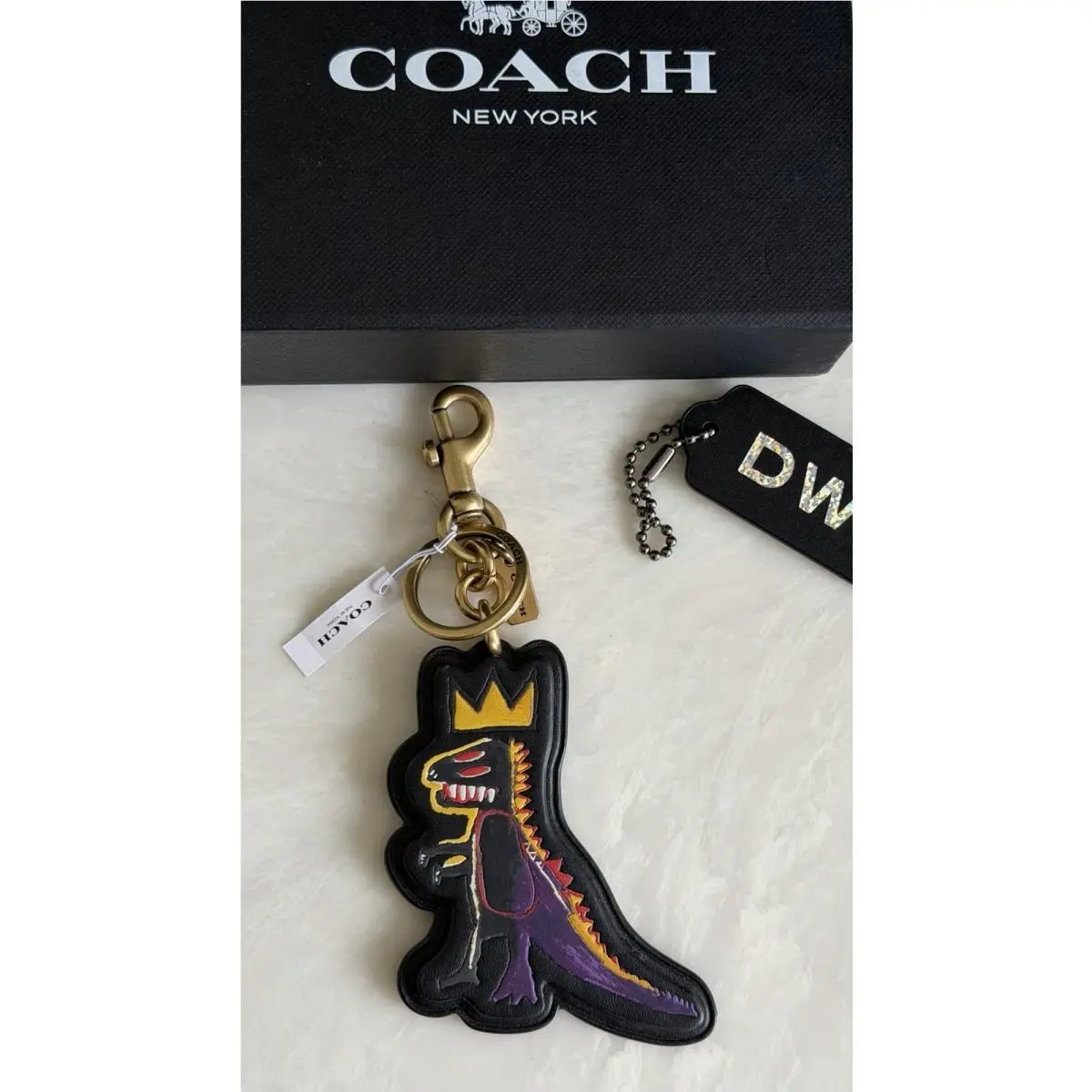 X Basquiat Rexy Black/multi Leather Bag Charm / Fob 6996 by Coach