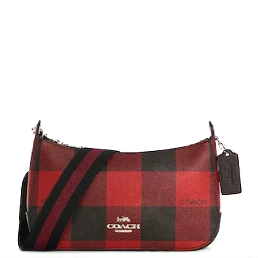 Jes Baguette with Buffalo Plaid Print Red Black by Coach
