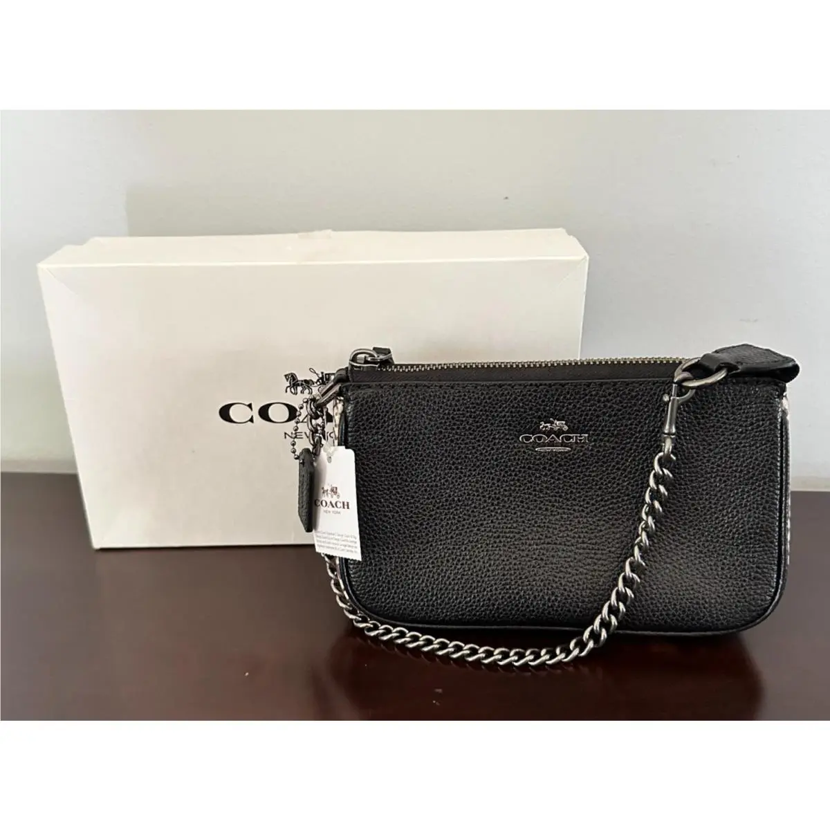 Nolita Wristlet 19 Wallet Clutch Black with Snakeskin 57932 by Coach