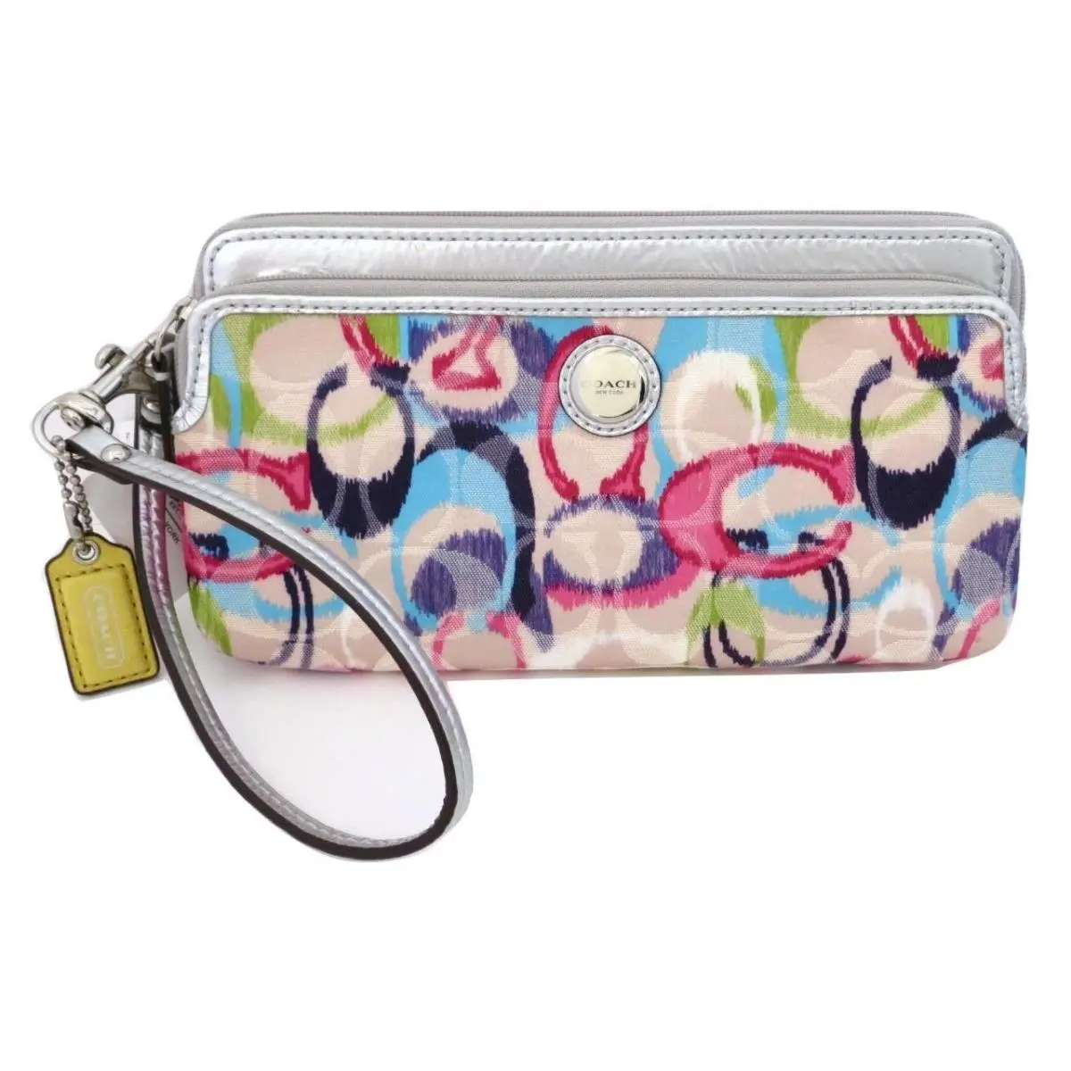 Poppy Ikat Ivory Blue Pink Green Signature Wallet 47907 Rare by Coach
