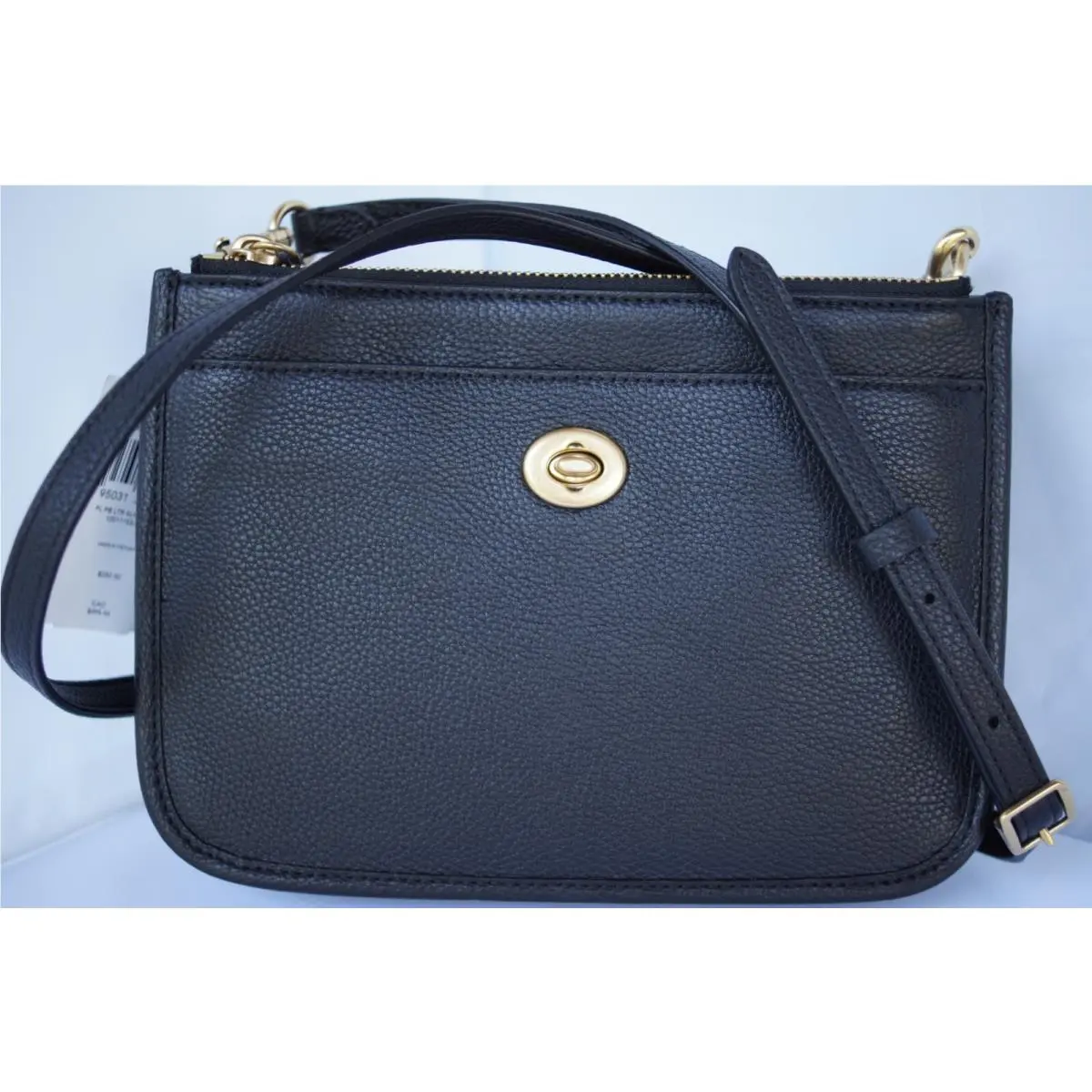 Women`s Crossbody Slim Turnlock Bag Pebble Black Handbag by Coach