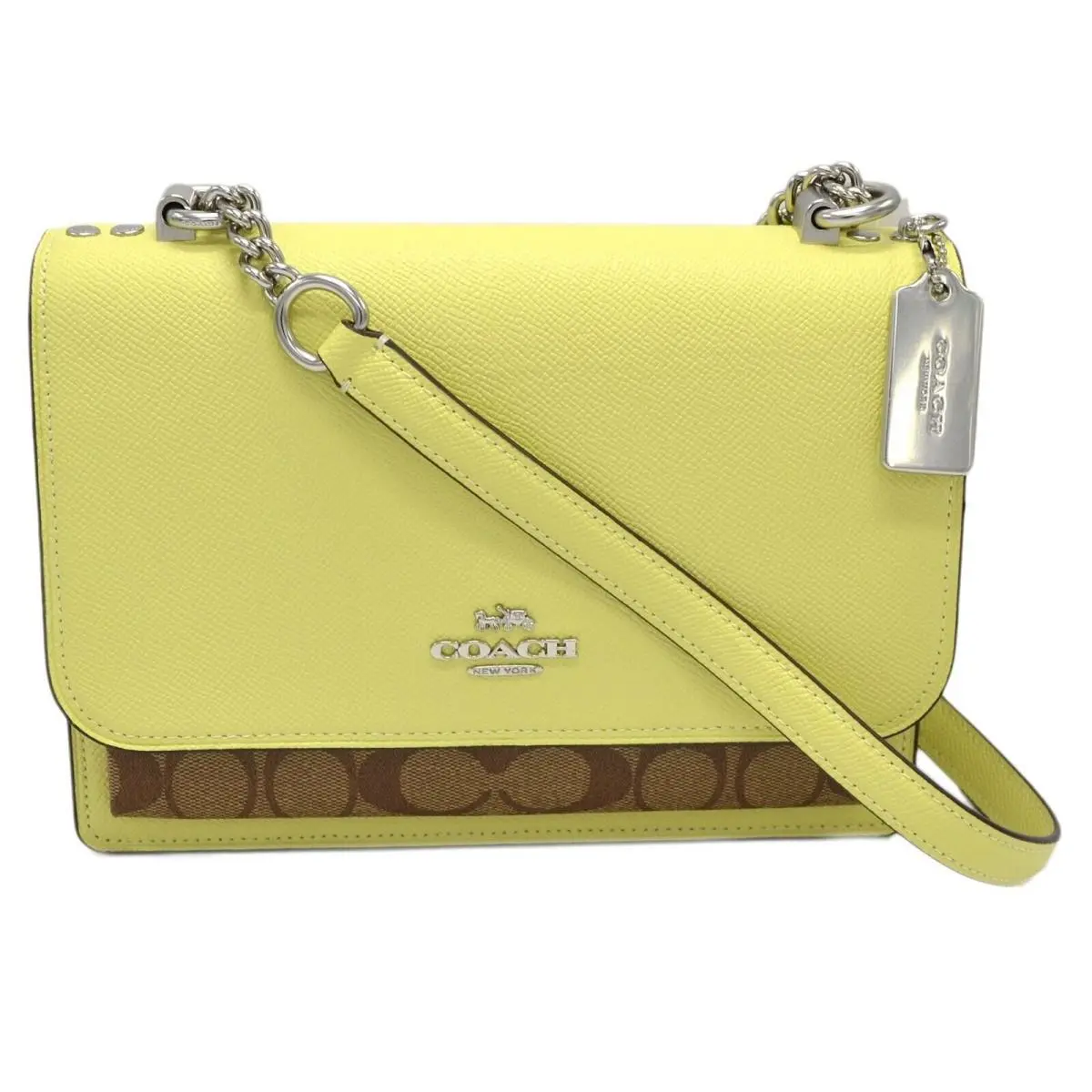 Klare Women`s Lime Pebbled Leather Chain Crossbody Designer Shoulder Bag by Coach