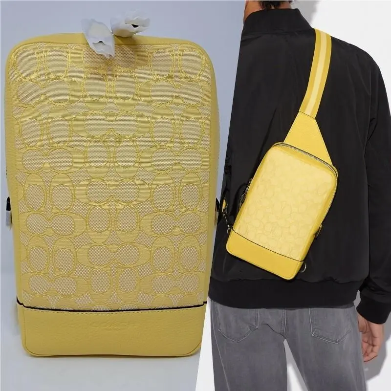 Mens Turner Signature Jacquard Retro Yellow Crossbody Pack C9606 by Coach