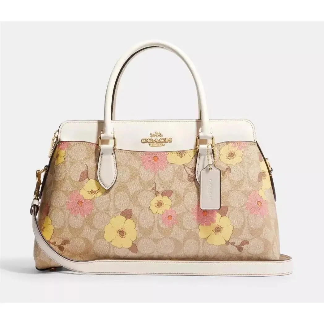Darcie Carryall Satchel Signature Canvas Leather Floral Cluster Print by Coach