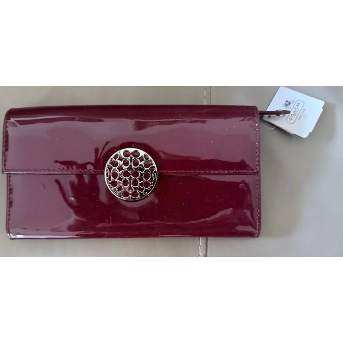 Alexandra Slim Bergundy Patent Leather Wallet Checkbook Compartment by Coach