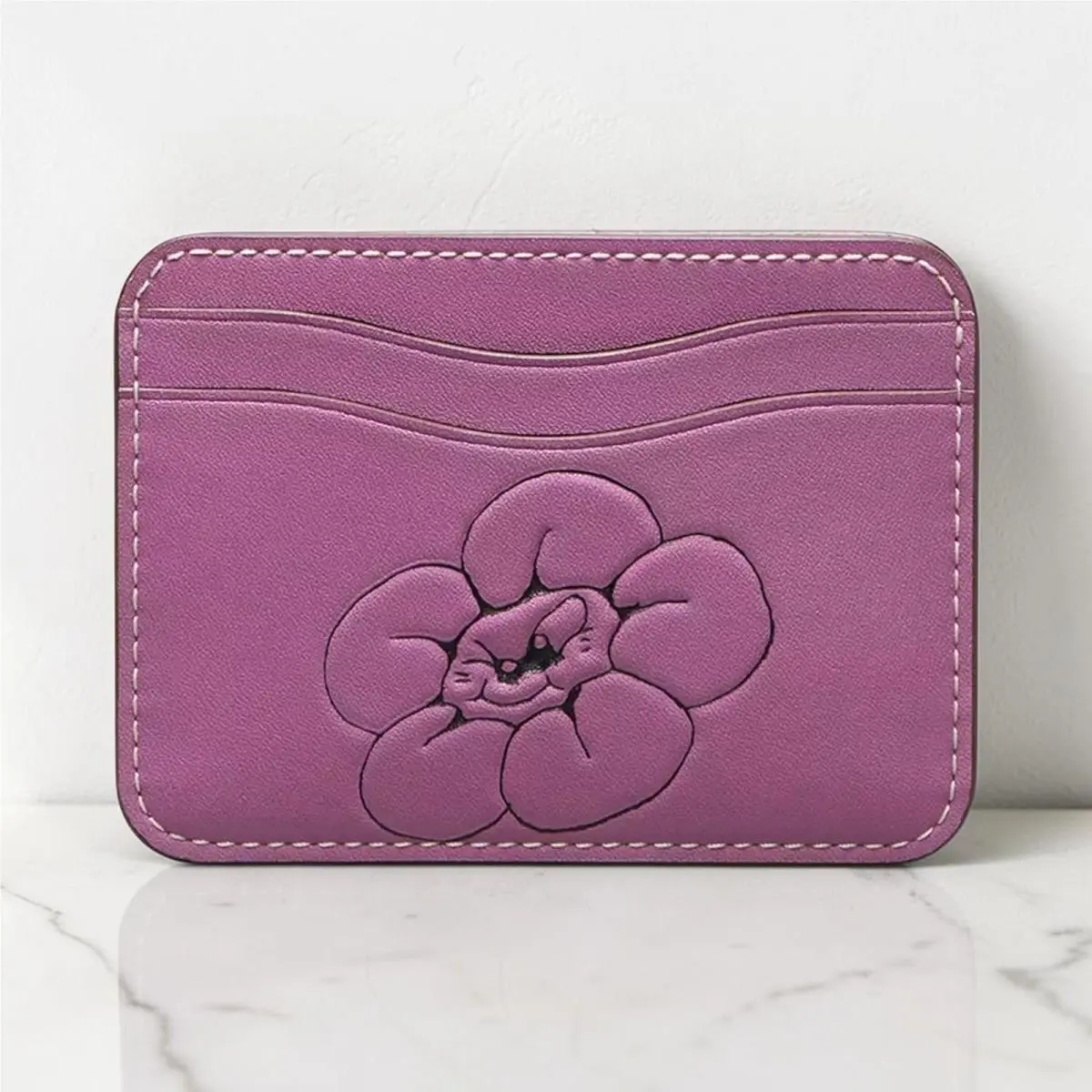 topia Wavy Card Case Leather Flower Lilac Berry CQ868 Wallet by Coach