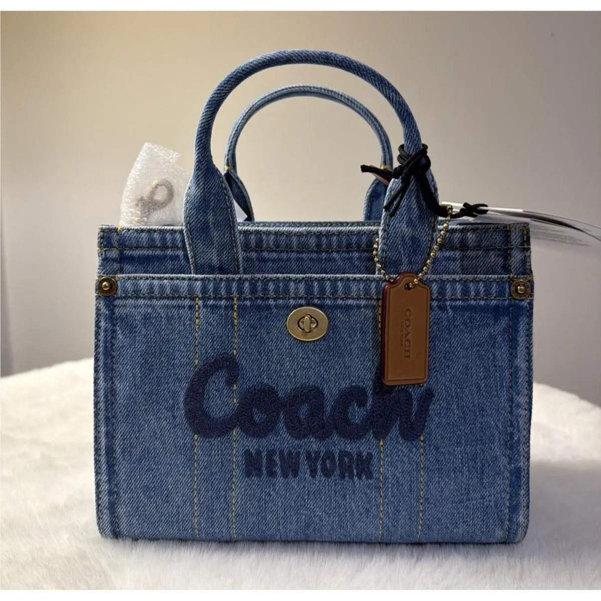 Mini Denim Cargo Tote Crossbody Bag 20 Brass Indigo by Coach