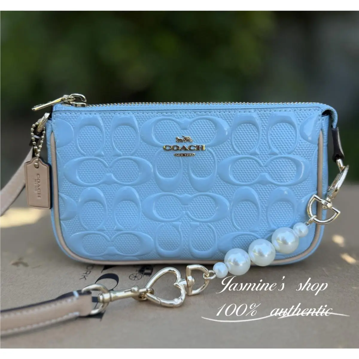 Nolita 19 in Signature Leather Sky Blue Mini Shoulder Bag CEM98 by Coach