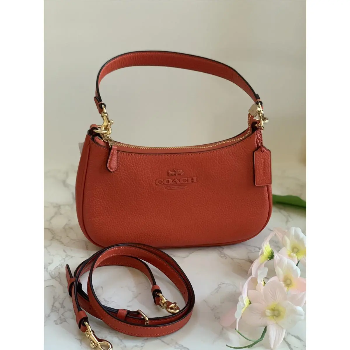 CC321 Teri Shoulder Bag in Refine Pebble Leather Mango by Coach