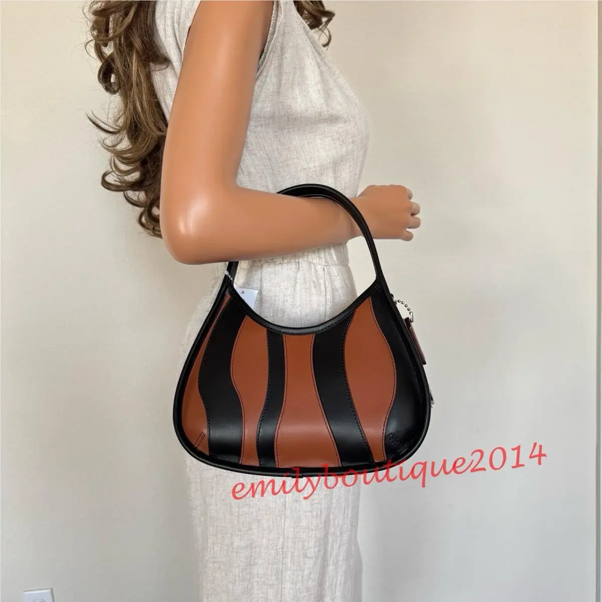 CQ004 Ergo Small Bag In Wavy Stripe Upcrafted Leather Black/saddle by Coach