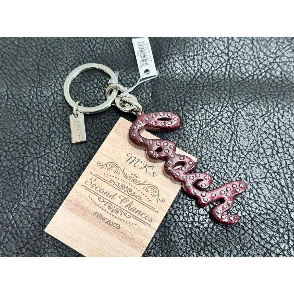 Script Burgundy Resin Keychain F76456 - Purse Charm - Key Fob - Htf by Coach